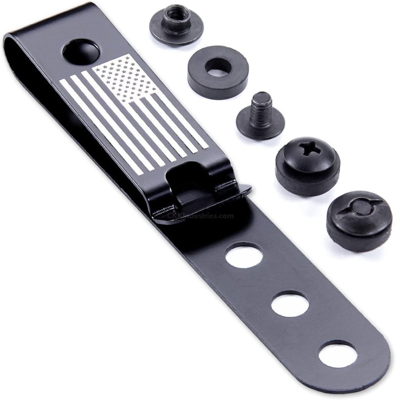 Holstex Universal Metal Belt Clip for Holster Making - (Model 5) - (3-Hole) - (Tactical Black) - (w/USA Flag Engraving) - (w/Mounting Hardware) - (1 Pack) - Image 1